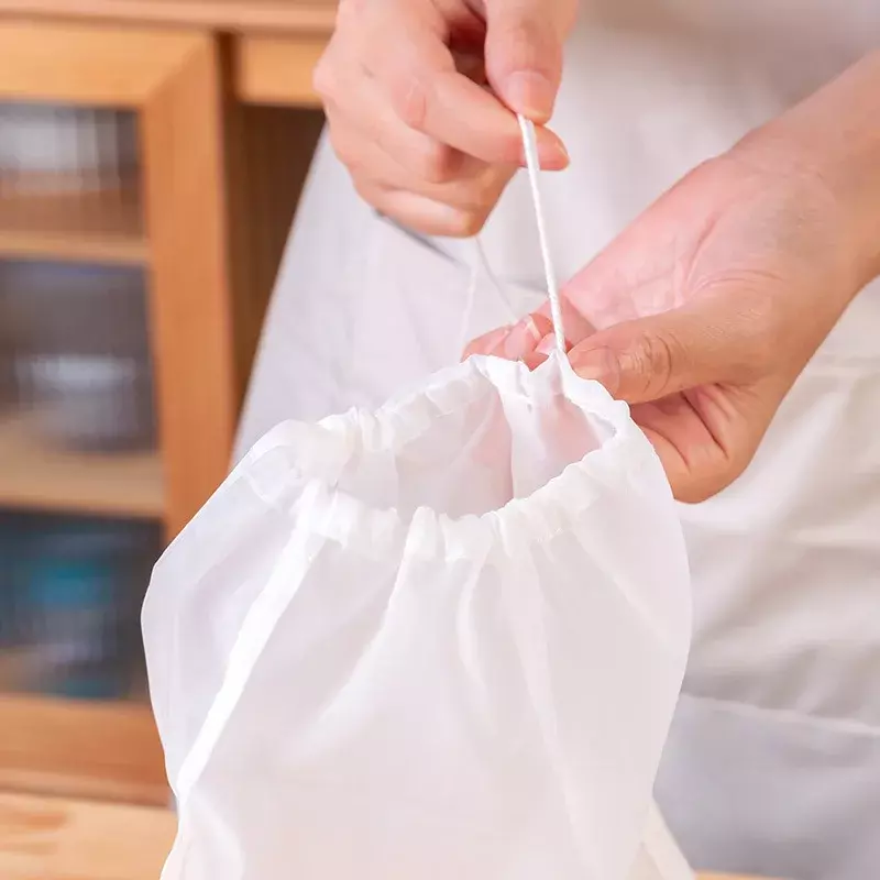 ที่กรองถุงนมถั่วแบบนำกลับมาใช้ใหม่ได้ถุงผ้าฝ้ายไนลอนอาหารชีสโยเกิร์ตที่กรองตาข่ายสำหรับห้องครัว