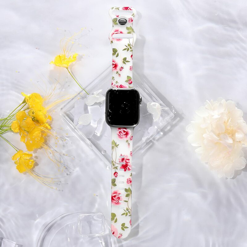 Printing Strap For Apple Watch Band 44mm 45mm 38mm iWatch 40mm 41 42mm Silicone Bracelet women apple watch series 7 6 SE 5 4 3