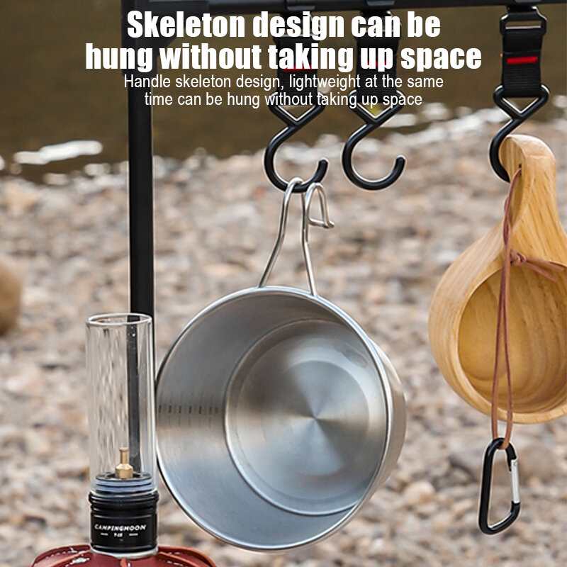 Pot de camping en acier inoxydable, bol Shera portable empilable, marmite suspendue avec échelle, 600ml, 1 pièce, 2 pièces