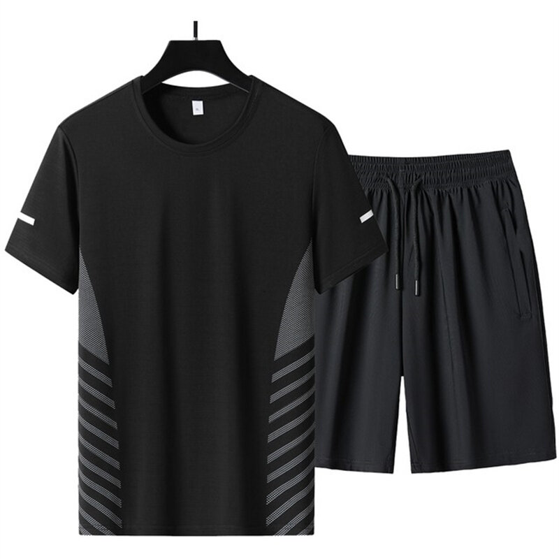 Men's quick drying sports running set summer fashionable and minimalist style top+shorts oversized  Short Sleeve Tracksuit set