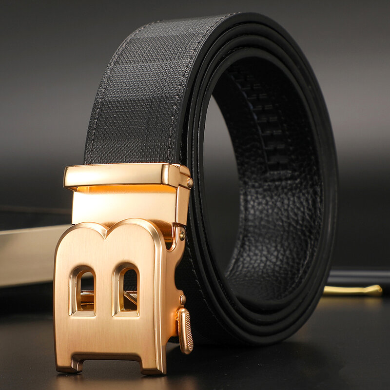 Cinturón informal de cuero para hombre, Correa con hebilla automática, letra B, 3,5 cm de ancho, alta calidad