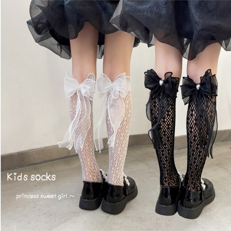 baby Summer thin section lolita sock bowknot bud silk stockings girl long socks lace princess calf socks kids knee high stocking