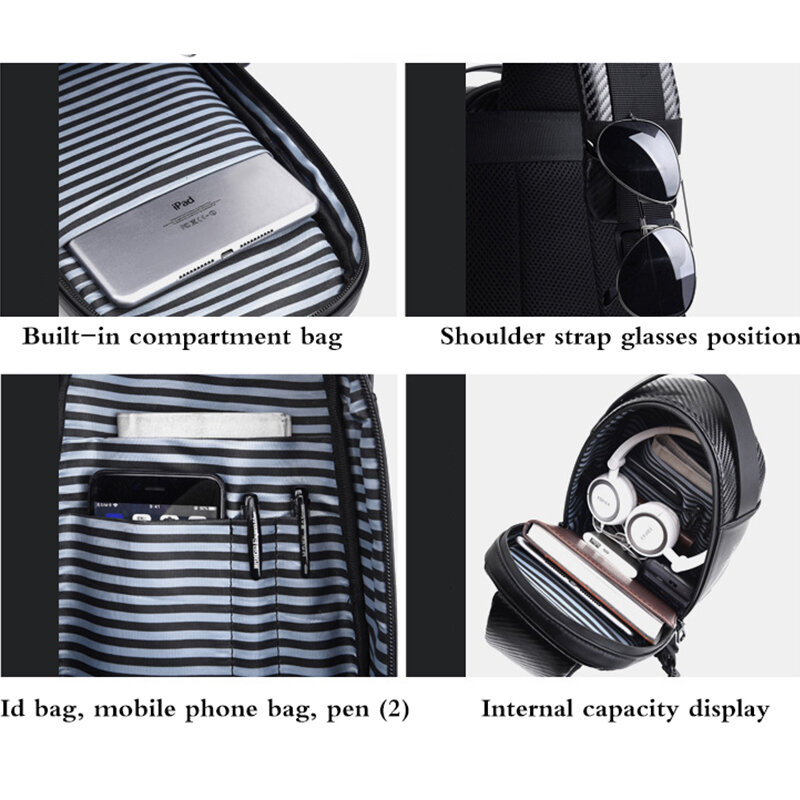 SUUTOOP – sac à bandoulière USB multifonction pour hommes, sac à épaule imperméable pour voyage, sac de poitrine pour homme