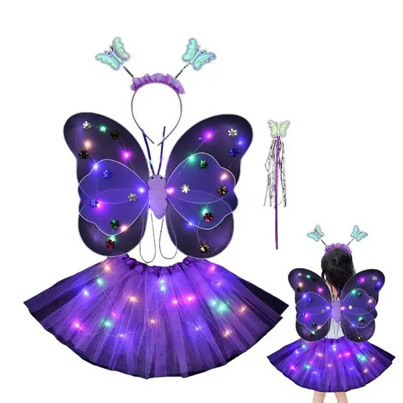 Disfraz de princesa de hadas para niñas, conjunto de disfraz de princesa con diadema, juego de rol con luz LED