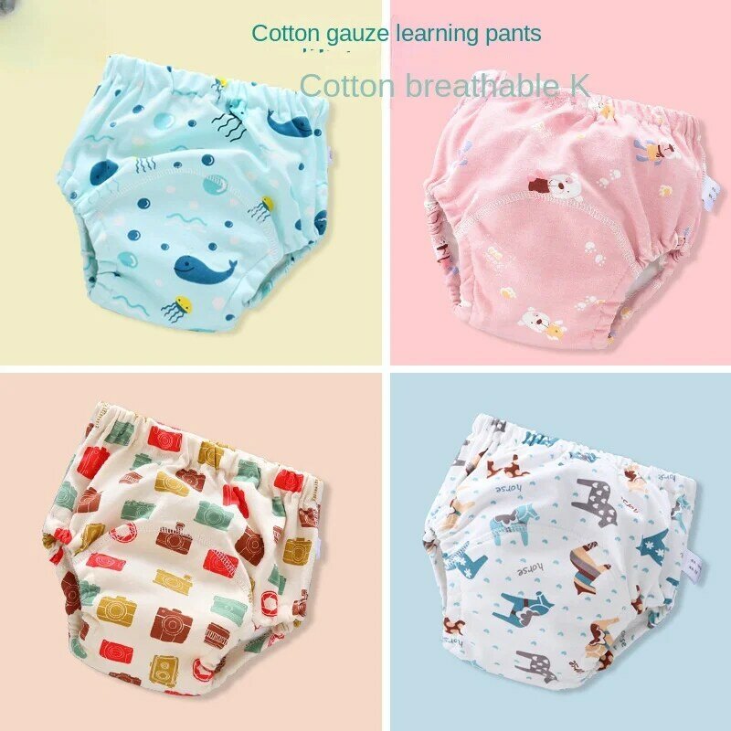 Pantalones de entrenamiento para bebé, 6 capas de gasa lavable de pañal, pantalones de aprendizaje de bolsillo, pañales de tela para bebé, pantalones de pañal transpirables