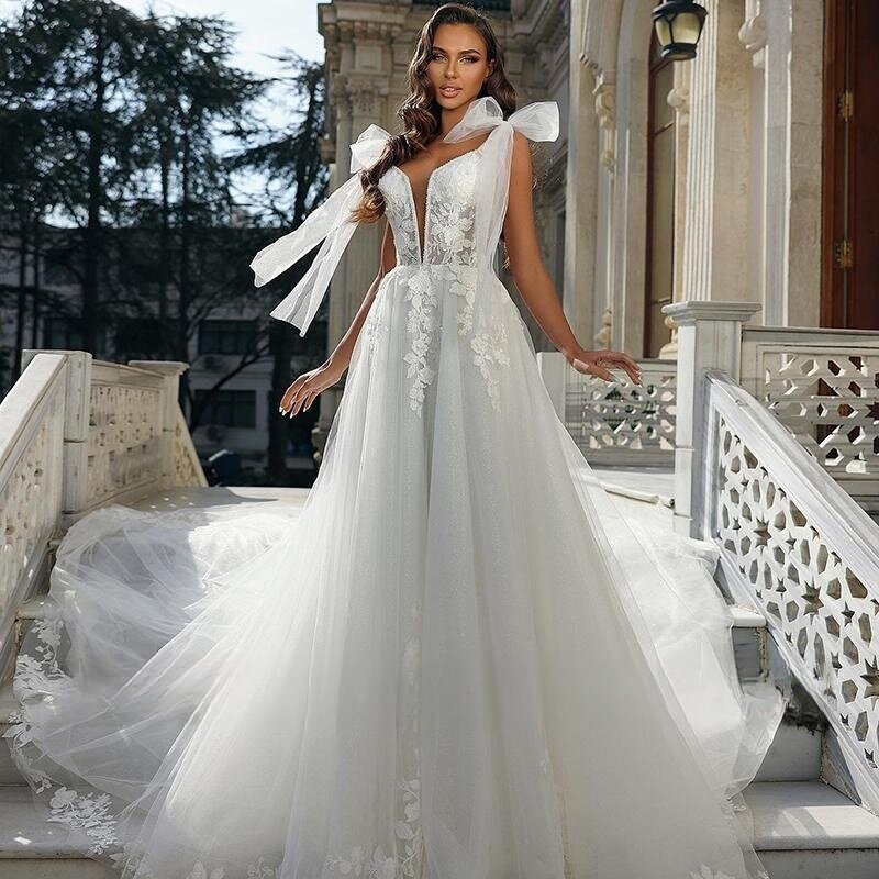 Elegant 2023 A-Line Wedding Dresses Sweetheart Appliques Tulle Bridal Dress Princess Customize To Measures Robe De Mariee Civil