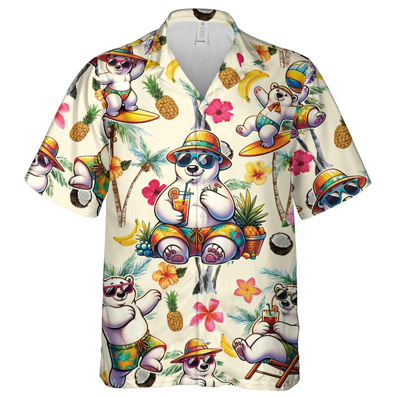 Рубашка мужская с 3D-принтом белого медведя, милая блузка с короткими рукавами в виде животных, блузка с лацканами для влюбленных, подарок на день рождения