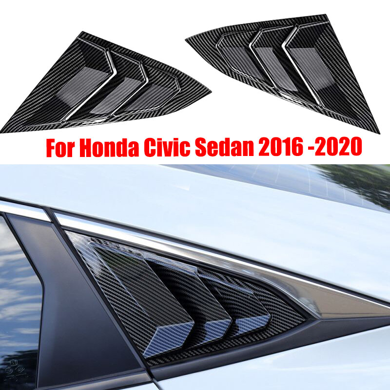 For Honda Civic 10th Gen 2016-2020 Sedan Rear Side Window Louvers Air Vent Scoop Shades Cover Trim Blinds Carbon Car Accessories