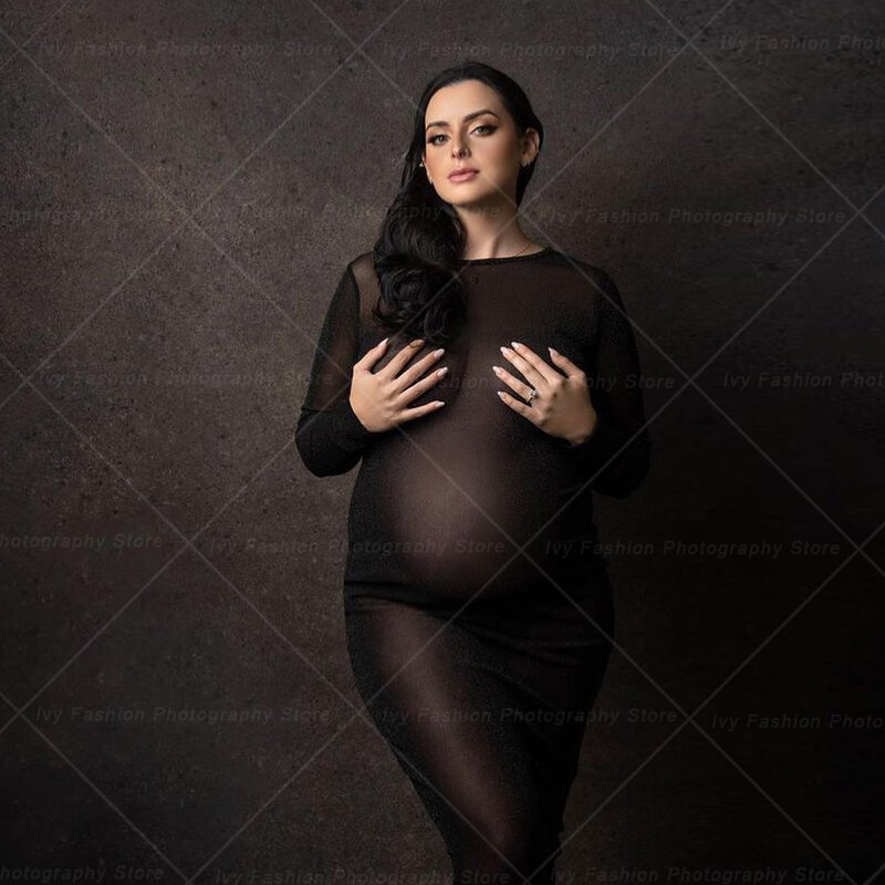 Vestido de malla elástica grande para fotografía de maternidad, ropa Sexy transparente para tomar fotos de mujeres embarazadas