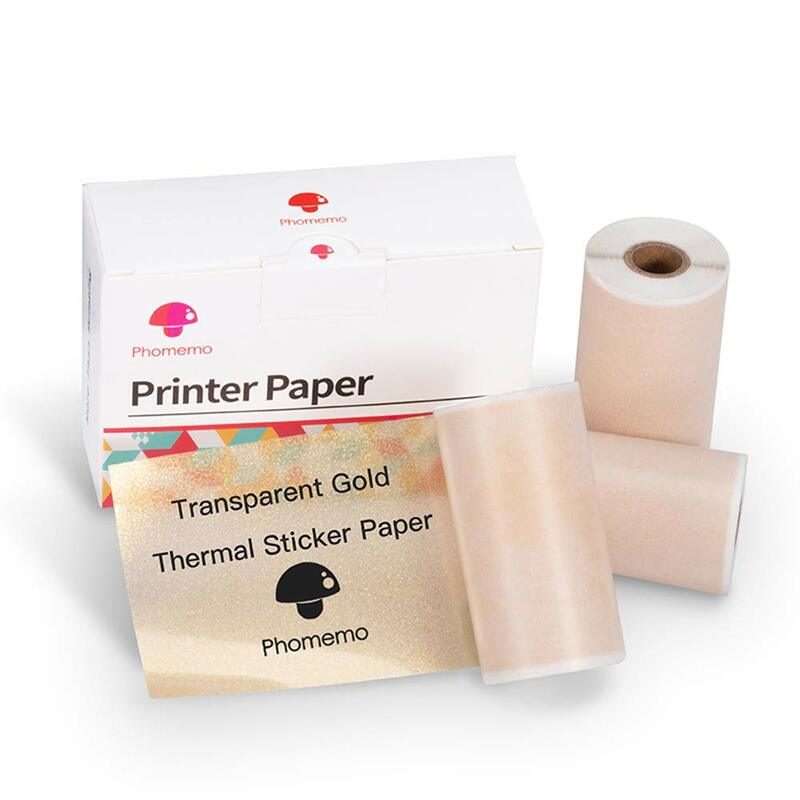 Phomemo-papel de etiqueta autoadhesivo para impresora, adhesivo térmico transparente, Gliter dorado, 50mm x 3,5 M, Phomemo M02/M02S/M02Pro, 3 rollos por caja