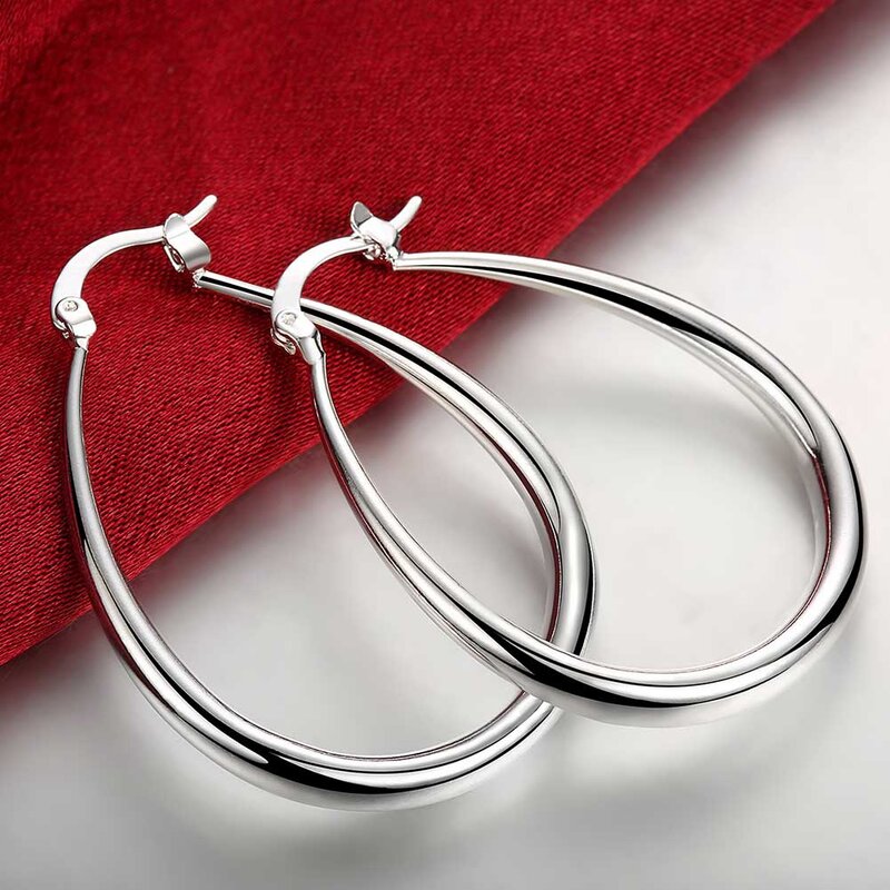 925 Perak Murni 41MM Anting-Anting Lingkaran Besar Halus untuk Pesta Mode Wanita Aksesoris Pernikahan Perhiasan Hadiah Natal