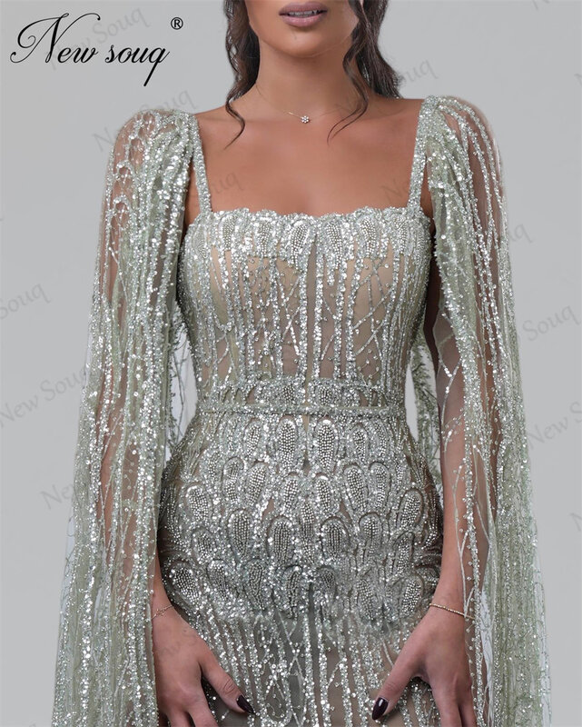 Middle East Sequins Evening Dresses Arabic Dubai Long Beaded Cocktail Party Dress Robe De Soiree Luxury Birthday Engagement Gown