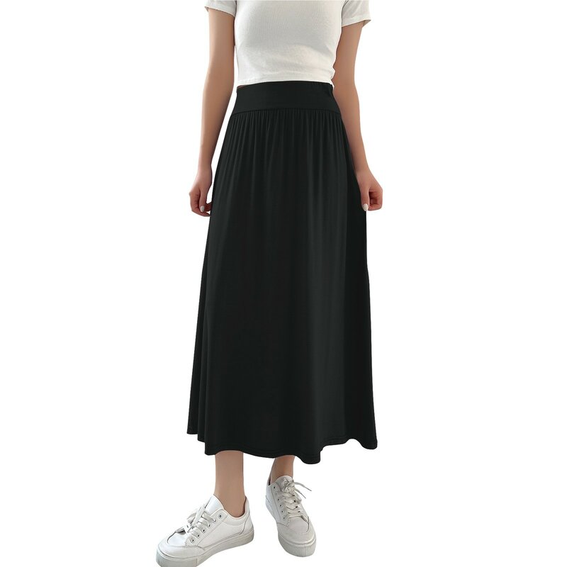 Casual Streetwear Long Skirts Women Summer High Waist Slimming Skirt Female Elegant Stretch High Waist Solid Color Skirt