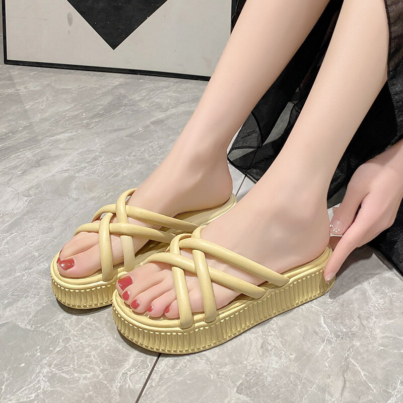 Thick Sole Slippers Women New Summer Shoes Woman Roman Sandals Open-toe Platform Women's Shoes Fashion Cross-over Riband Slides