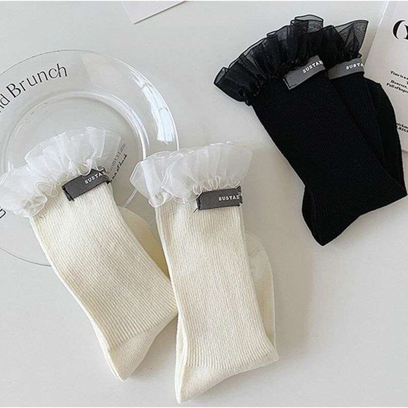 Calcetines de tubo medio con volantes para mujer, medias de algodón, estilo Harajuku, accesorios de ropa, Lolita, estilo japonés