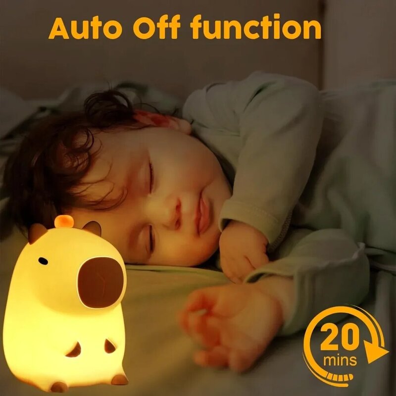 Lampu malam Capybara dengan fungsi kelas sentuh, dapat diisi ulang waktu lampu silikon hadiah bayi baru lahir