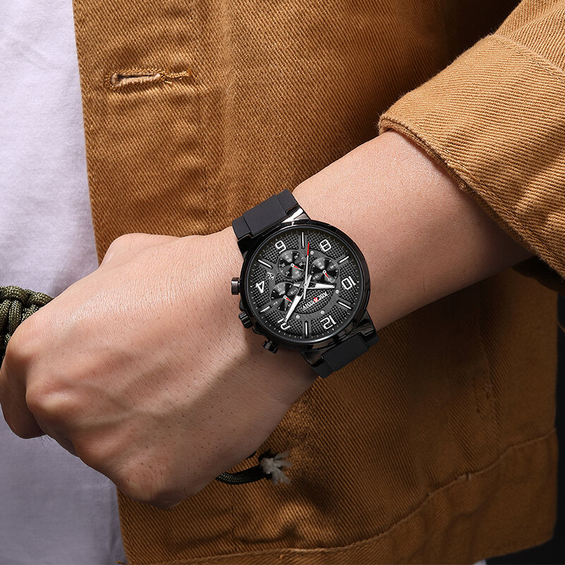 Aocasdiy jam tangan untuk pria, arloji tali silikon konograf Quartz dengan tanggal otomatis tangan bercahaya tahan air 3atm