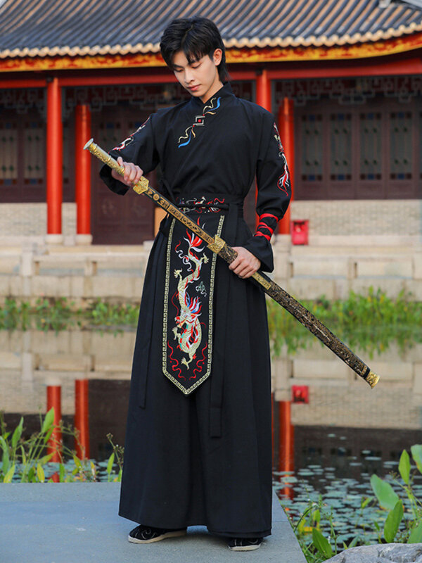 فستان هنفو التقليدي للرجال هان سلالة زي زوجين النمط الصيني المبارز مرحلة تأثيري رجل اليابانية الساموراي الشعبية تانغ دعوى