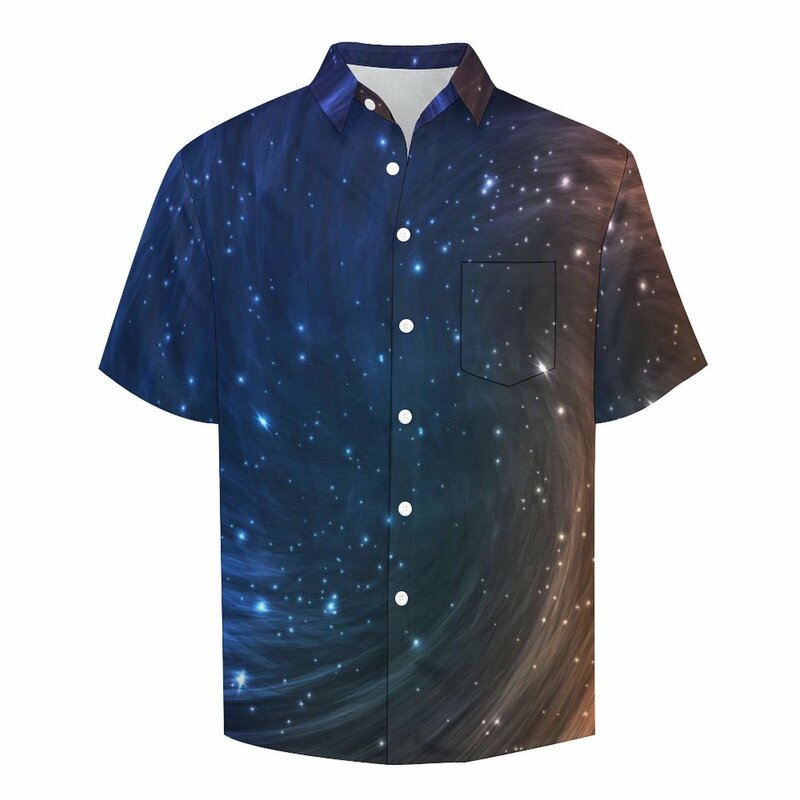 Kemeja longgar Galaxy Space liburan pria kemeja kasual kosmik warna-warni blus ukuran besar Harajuku lengan pendek pola Hawaii