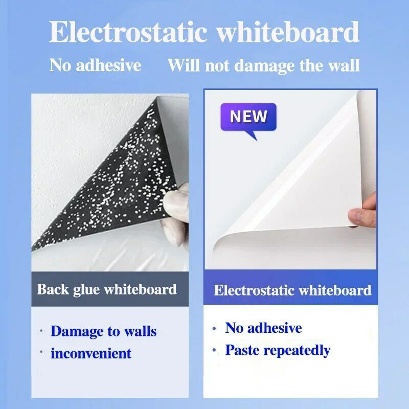 Lebar: 45CM papan putih statis yang dapat digunakan kembali mematuhi dinding tanpa kerusakan mudah untuk dipasang dan menghilangkan papan putih penghapus kering