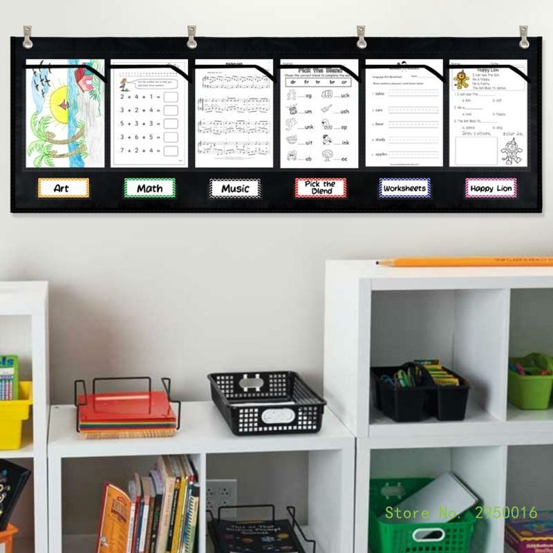 Wall armazenamento bolso gráfico para crianças, papel teste escolar, fotos, classe Demonstrações