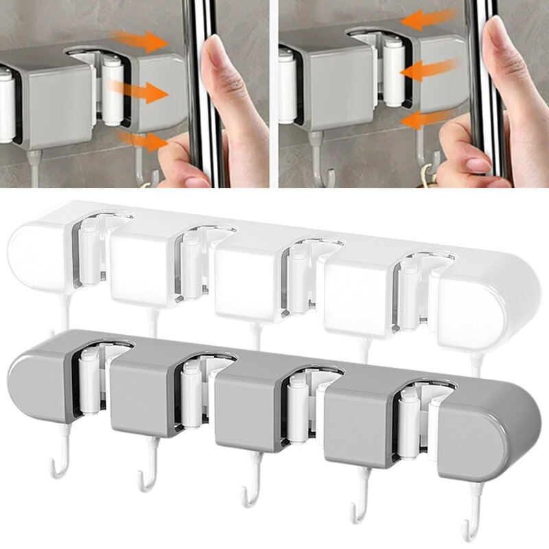 خطاف ممسحة معلق على الحائط متعدد الوظائف ، شماعات ممسحة ذاتية اللصق ، 4 فتحات و 5 خطافات للمطبخ والحمام