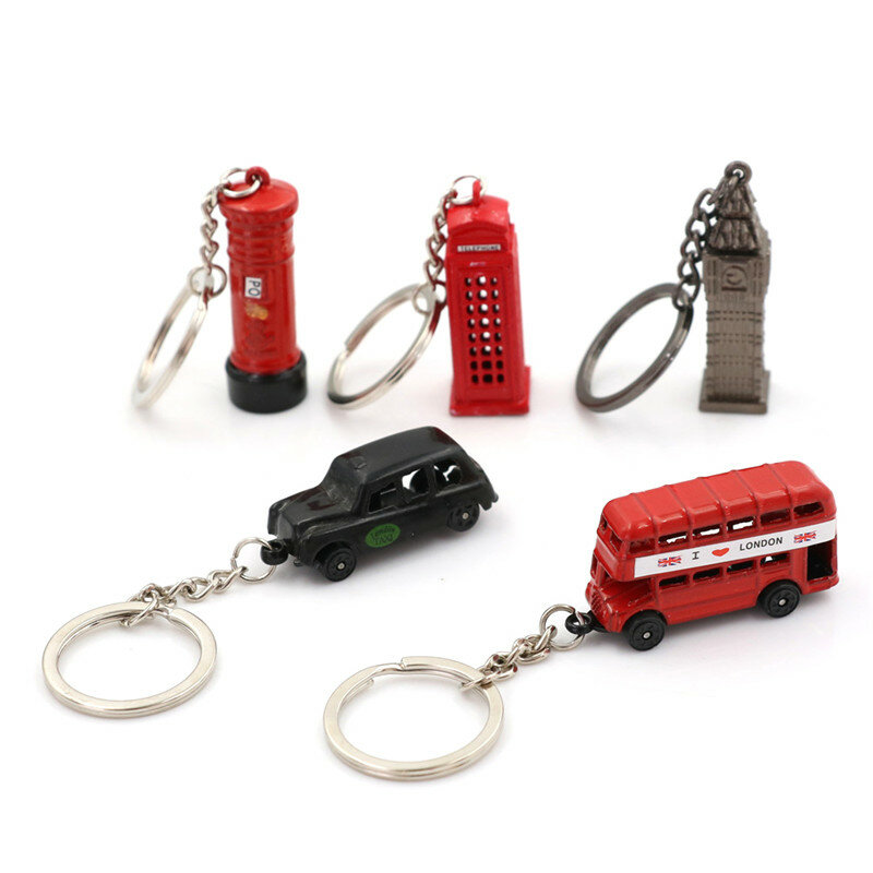 Schattige Britse Miniatuur Londonmodel Sleutelhanger Souvenir Rode Bus Taxi Groothandel