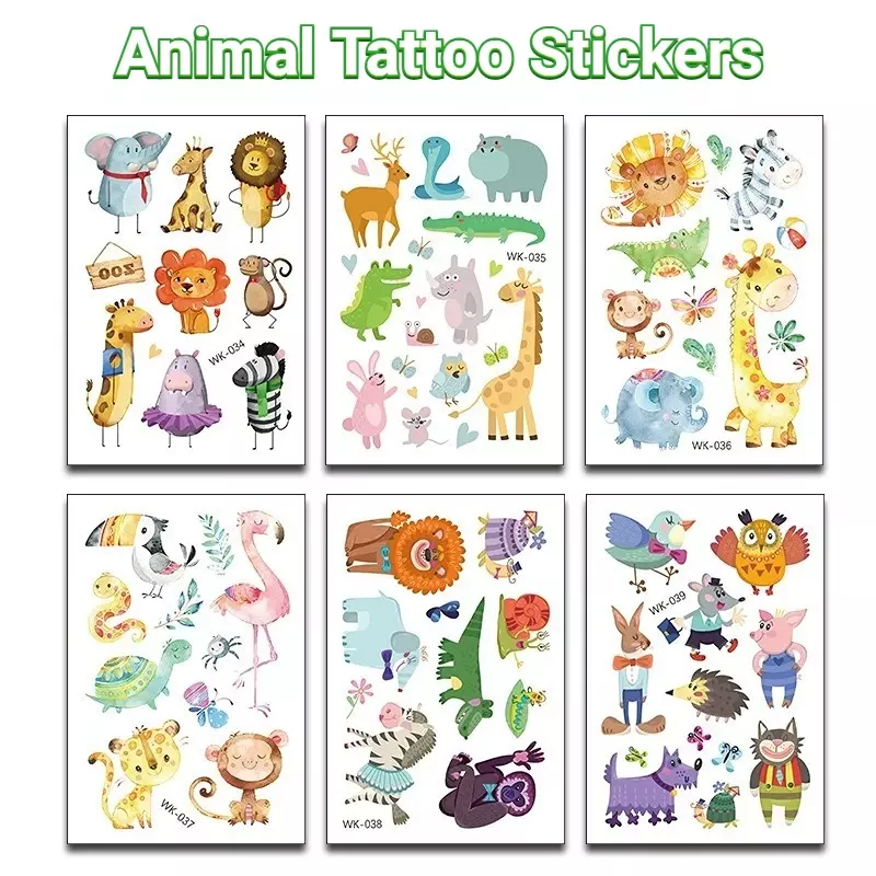 Pegatinas de tatuajes para niños, tatuajes temporales impermeables con dibujos de animales, para cara, brazo y cuerpo, regalo para niños, 1 unidad