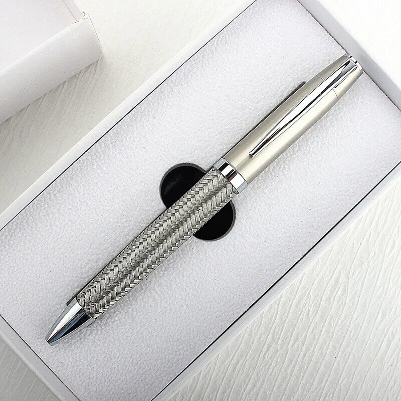 Bolígrafo De Metal tejido de alambre de acero de lujo, bolígrafos de rayas rotativos, bolígrafos de bola de rodillo de Metal