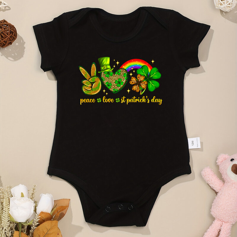 2024 Newborn Girl Clothes Peace Love St. Patrick's Day Baby Boy Bodysuit Urban Streetwear Cotton Toddler Jumpsuit Dropshipping