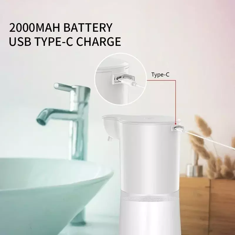 USB 충전 자동 유도 거품 비누 디펜서, 스마트 적외선 비접촉식 손 세척기, 주방 욕실용, 2000mAh