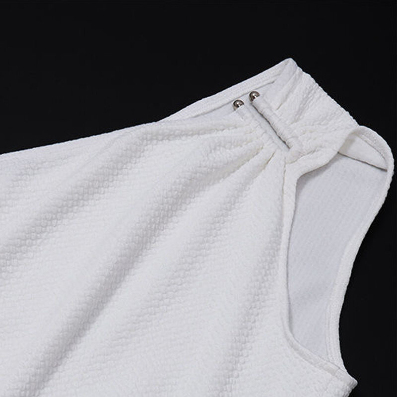 ชุดกระโปรงยาวสีขาวสำหรับเดินทางแบบมินิมอลชุดชุดสายเดี่ยวน่ารักชุดแมกซี่กระโปรงคลาสสิกชุดชายหาด