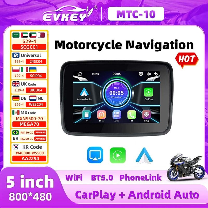 EKVEY-pantalla portátil de navegación para motocicleta, Monitor automático inalámbrico, Android, Carplay, impermeable