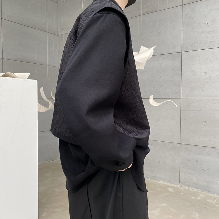 Camisa masculina e feminina de gola de fivela estilo chinês, casaco retrô tridimensional Jacquard, costura falsa de 2 peças
