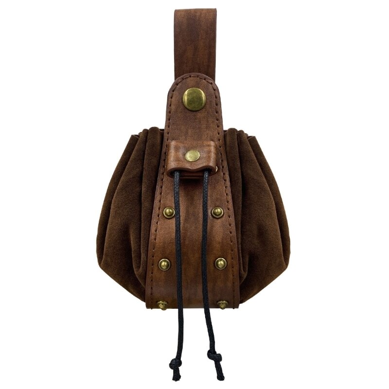 Middeleeuwse riemzak lederen tas met trekkoord draagbare portemonnee vintage kostuum heuptas voor fantasy-evenement,
