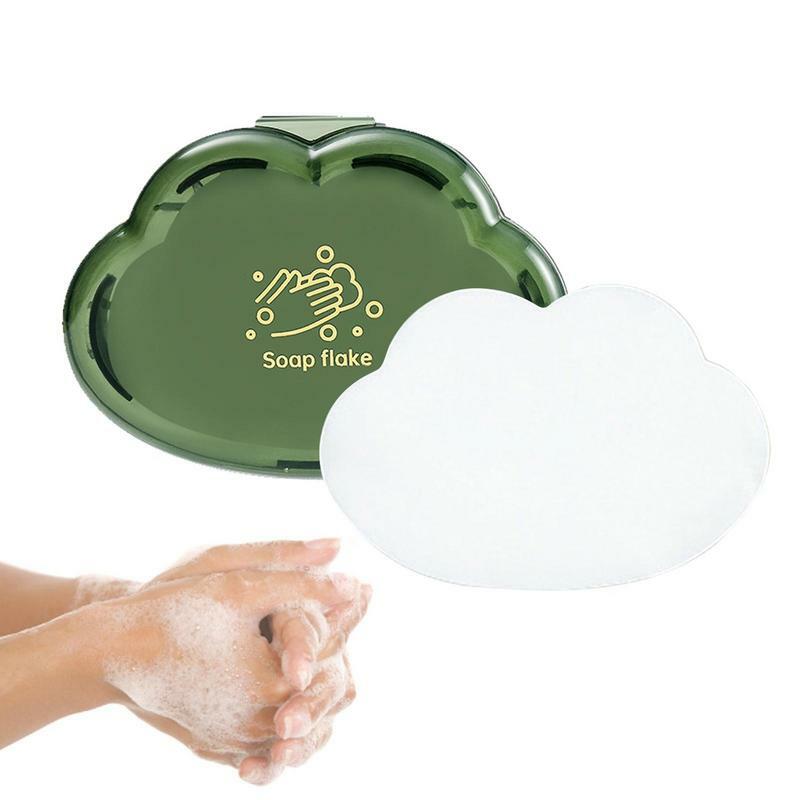 Hojas de jabón de manos portátiles, 50 piezas, escamas de jabón de nube, miniescamas de jabón perfumadas para la piel, jabón de manos para acampar