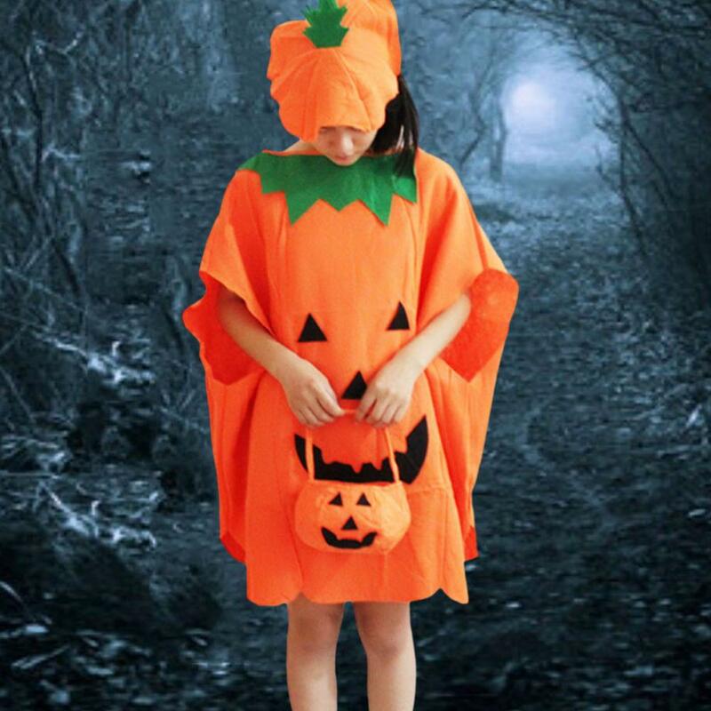 Kid Pumpkin Costume Clothing Kids Halloween Party Cosplay Clothes Cape Hat Candy Bag Children Photo Prop Performance Clothes