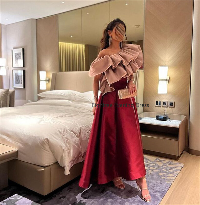 Eightree Burgundy Ả Rập Saudi Quần Sịp Đùi Thông Hơi 2022 Vết Bẩn Rufflers Áo Choàng Dài De Soirée Váy Đầm Dạ Thi Váy Đầm Cho Nữ