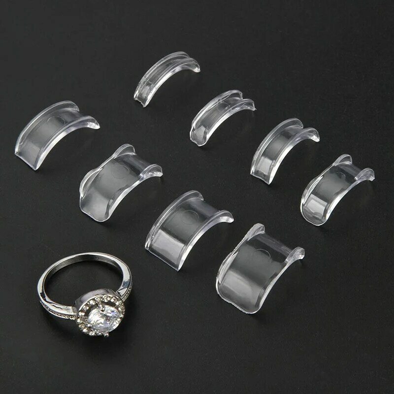 Ajustador de tamaño de anillo transparente Invisible de silicona, herramienta de joyería, reductor de ajuste, 8 tamaños