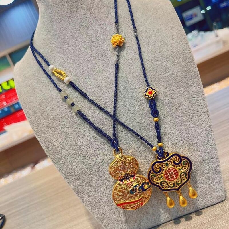 Lotus Necklace Pendant, Gourd Ruyi Lock, Handwoven Ethnic Style Sweater Chain, Versatile
