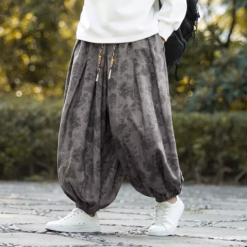 5XL Chinese Style Traditional Pants Spring and Fall Harem Pants Retro Floral Men's Lantern Leisure Oversized Streetwear Pants