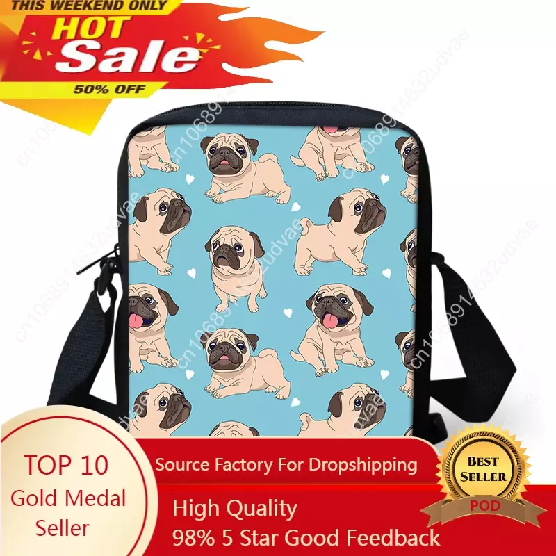 2021 moda mops pies wzór torby Crossbody Kawaii dziewczyny Mini torba torba na ramię kobiety podróżny telefon portmonetki