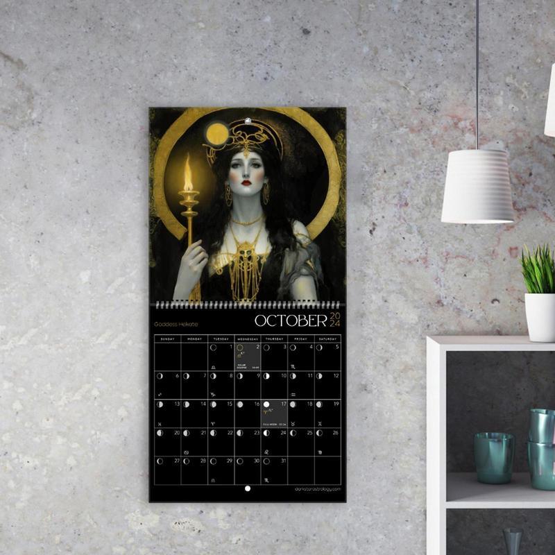 Calendario Lunar de astrología, arte de pared, rastreador de Luna, diosa, decoraciones colgantes, 2024, 2024