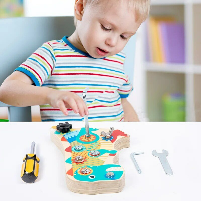 Juguete de madera Montessori para niños pequeños, juego de ensamblaje de tornillo de dinosaurio, educación para la vida, aprendizaje de habilidades motoras