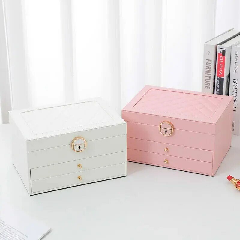 Large Jewelry Storage Box Multi-Layer Organizer For Jewelry Necklace Earring Leather Jewellery Storage Packaging Display Boxes