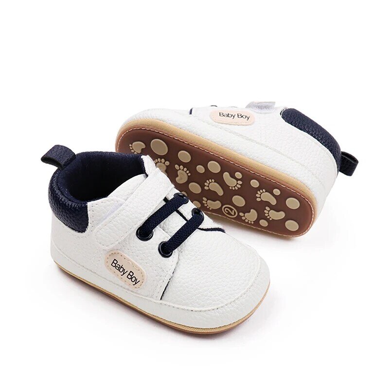 SCEINRET sepatu Sneakers kasual balita laki-laki, sepatu jalan motif tulisan, sepatu teplek warna kontras antilembap untuk bayi baru lahir