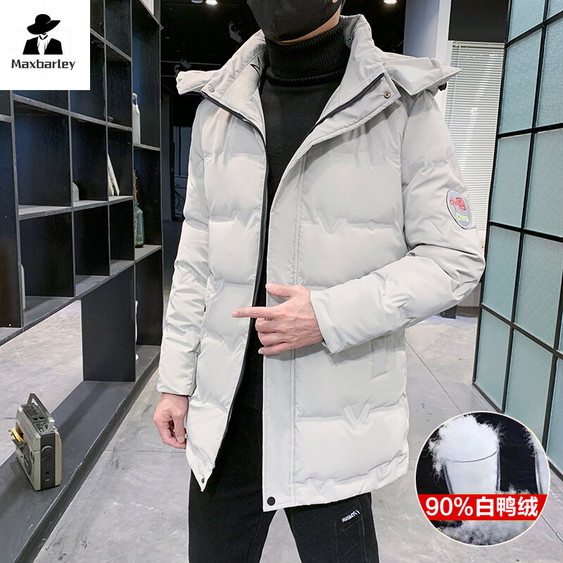 L-8xl Winter Luxury Long Down Jacket Men's Plus Size Removable Hooded Down Jacket Men's Outdoor Windproof White Duck Down Coat