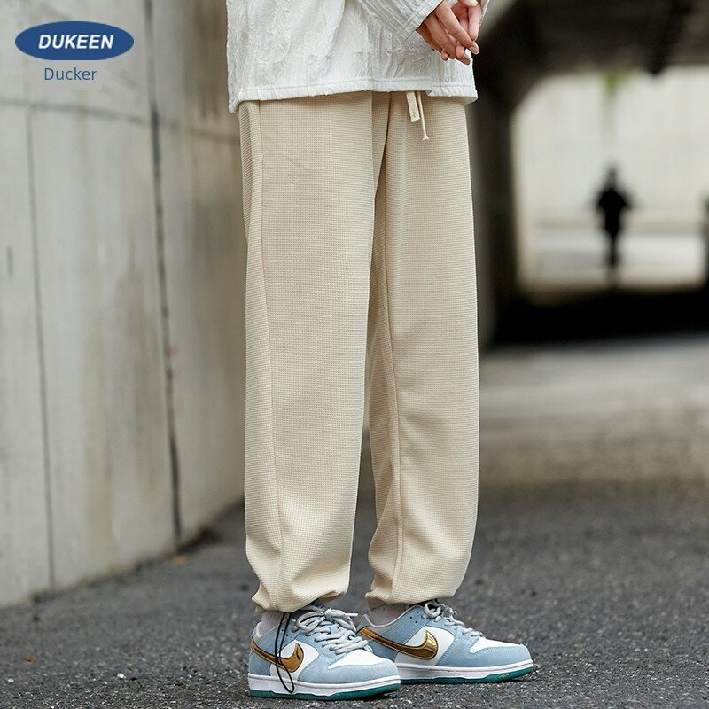 Waffler-Pantalones informales de lujo, color gris americano, con cordón