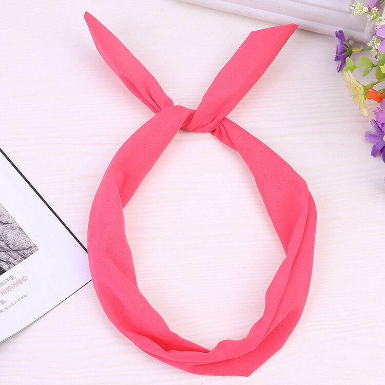 1Pc Cute Solid Color Bunny Rabbit Ear Ribbon Headwear Hairband Metal Wire Scarf Headband Hair Band Accessories