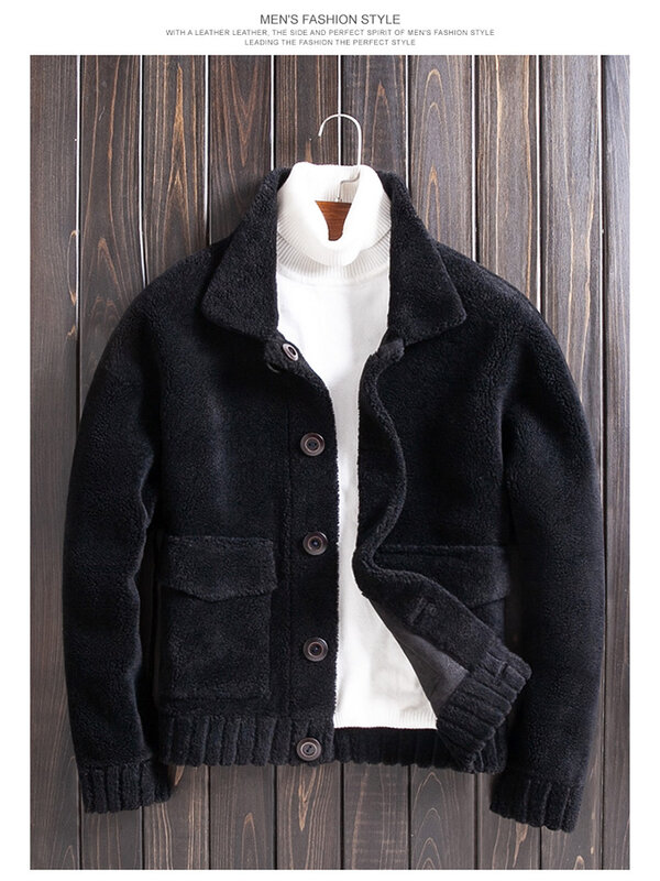 Abrigos de lana auténtica de doble cara para hombre, chaquetas de esquilar de oveja corta, ropa de abrigo informal gruesa y cálida para invierno, O759, novedad de 2022
